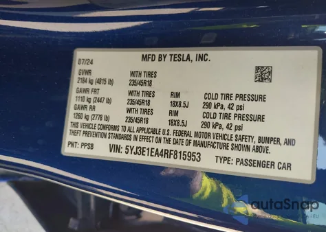 2024 Tesla Model 3 Long Range Dual Motor All-Wheel Drive/Rear-Wheel Drive from USA, damaged, VIN 5YJ3E1EA4RF815953